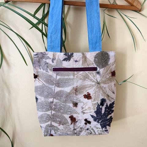 Eco-printed tote with a zipper pocket