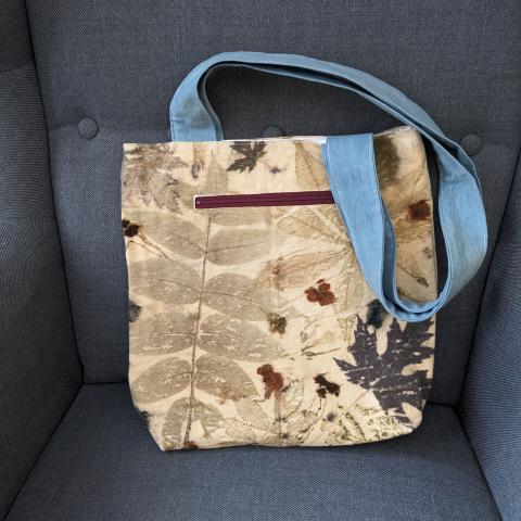 Eco-printed tote with a zipper pocket