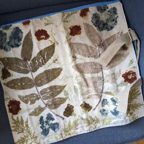 the eco-printed outside of the knitting needle roll